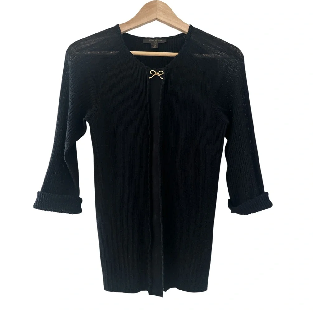 Louis Vuitton Women’s Black Knit Cardigan with gold bow Size M